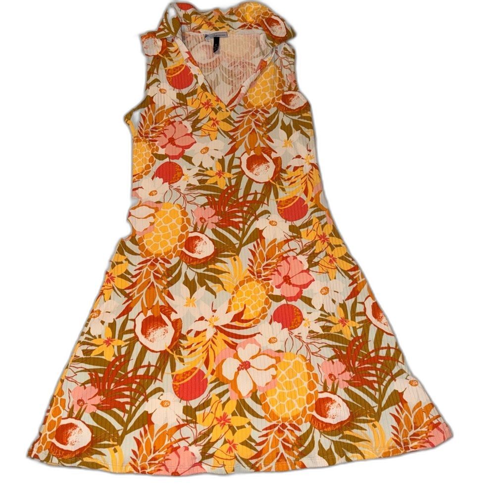Allison Brittney Tropical Pineapple Floral Fit Flare Mini Dress Small Boho Retro - Picture 2 of 6